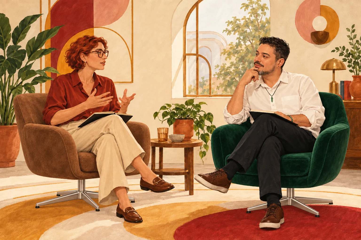 Ilustração conceitual representando a troca entre profissionais na supervisão clínica.